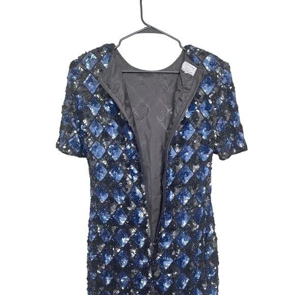 VTG Stenay Sequin Blue Dress SZ 10 Glam Party Wedding Cocktail Diamond - Picture 5 of 15
